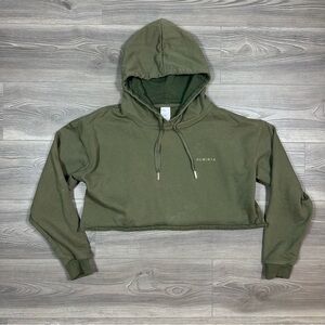 Arminta Olive Green Cropped Hoodie Streetwear Lined Hood Pullover Size XL